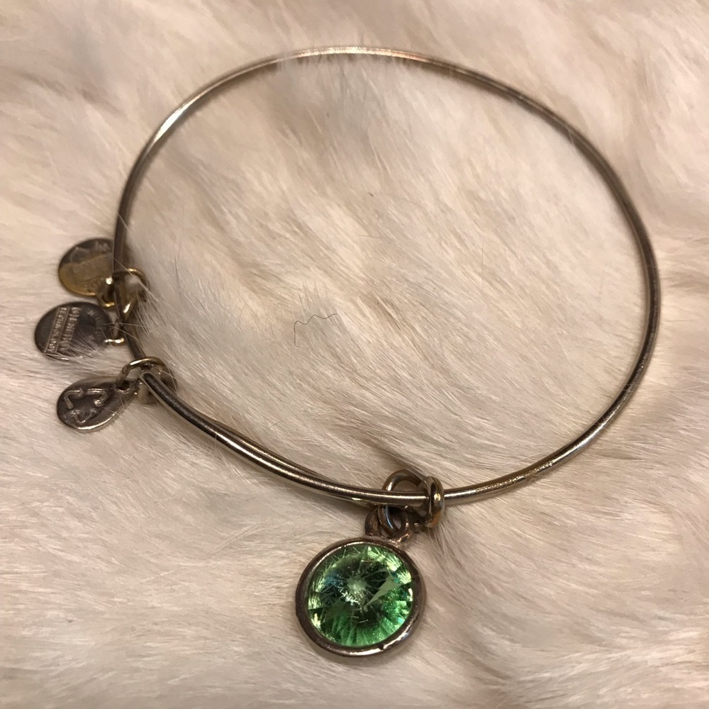 Alex Ani Faux Emerald Charm Silver tone Bangle